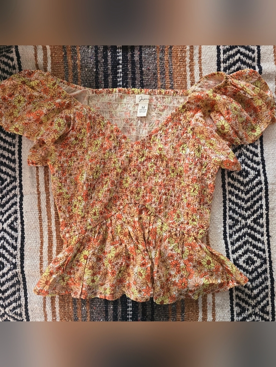 Japna Tops - Floral Peplum Top Flutter Sleeve